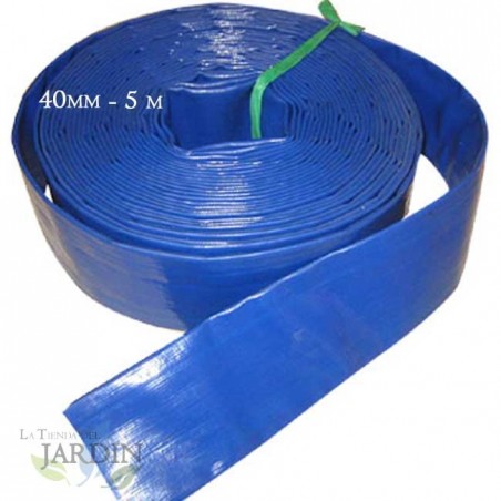  PVC LAYFLAT HOSE 40mm 5 meters for water discharge, Polyester PVC Blue Layflat Rubber for Fire and Pools (1 1/4" )