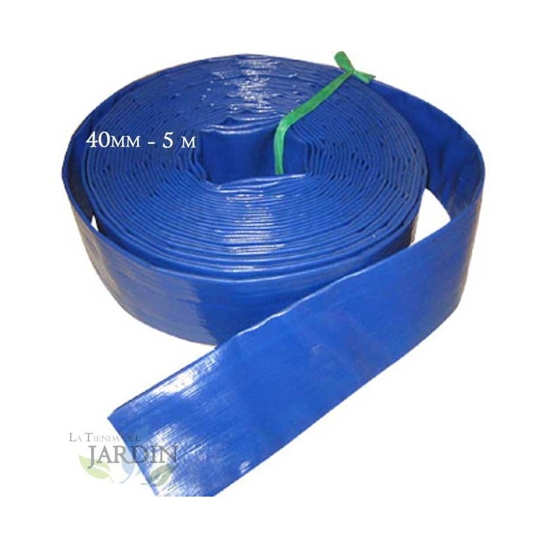 FLACHSCHLAUCH 32 mm, 5 Meter, für Wasserableitung, blauer PVC-Polyester-Gummi, flachliegend, für Feuer und Pools (1 1/4 Zoll)