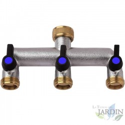 Grifo triple metal 3 salidas, rosca 3/4"