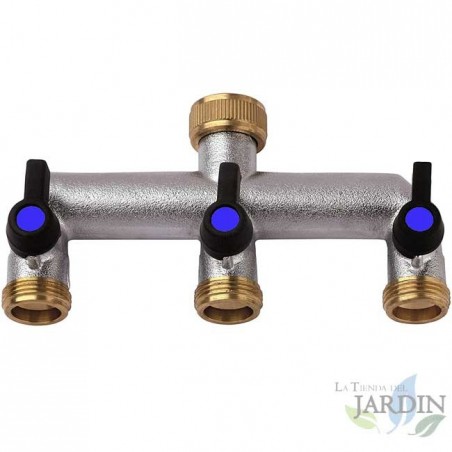 Grifo Triple Metal 3 Salidas, Rosca 3/4" - Divisor de Agua Resistente para Jardín