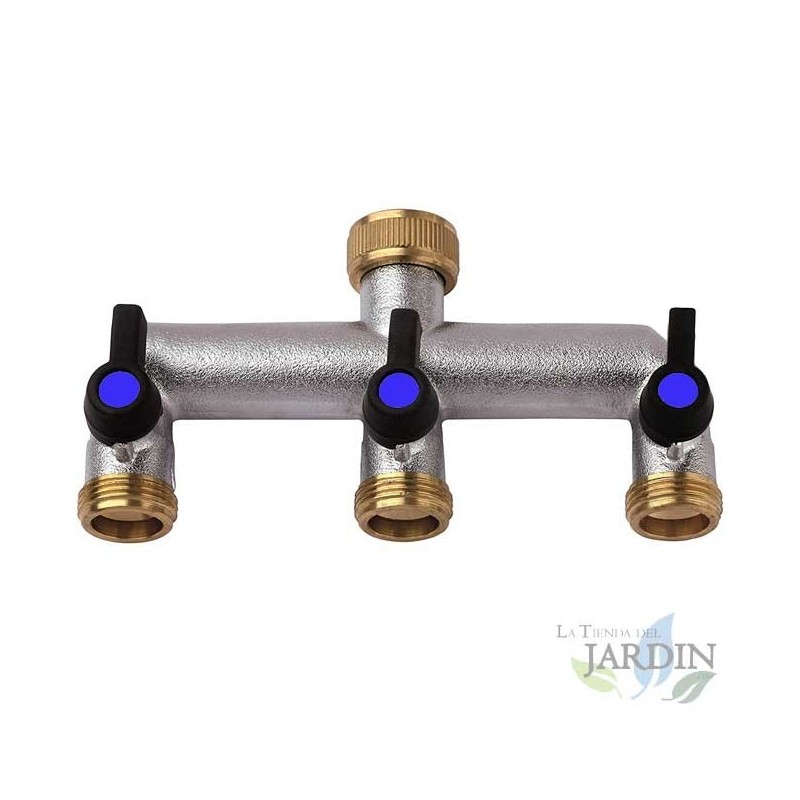 Torneira tripla de metal, 3 saídas, rosca de 3/4"