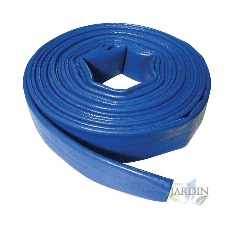 FLAT HOSE 32mm 10 meters for water discharge, Blue PVC Polyester Rubber Layflat for Fires and Pools (1 1/4")