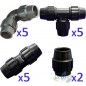 Rohr 25 mm Bewasserung Packung: 5 T-Stücke + 5 Bögen + 5 Glieder + 2 Stopfen. Schwarzes Polyethylen-Fitting für Landwirtschafts Rohr 25 mm Bewasserung Packung: 5 T-Stücke + 5 Bögen + 5 Glieder + 2 Stopfen. Schwarzes Polyethylen-Fitting für Landwirtschafts