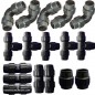 Pack RIEGO TUBERIA 32mm: 5 te + 5 codo + 5 enlace + 2 tapon. Fitting negro de Polietileno para tubo agricola y alimentario