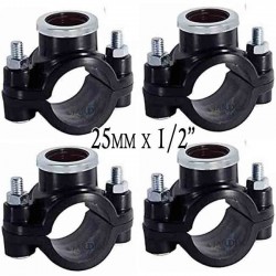 Confezione da 4 collari per irrigazione da 25 mm x 1/2". Utilizzati per l'installazione di elementi di irrigazione quali irrigat