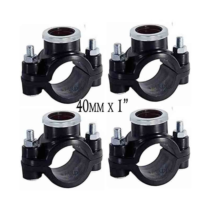 Pack 4 x COLLARIN DE RIEGO 40MM x 1". Utilizado para la instalación de elementos de riego como aspersores, difusores o goteo.