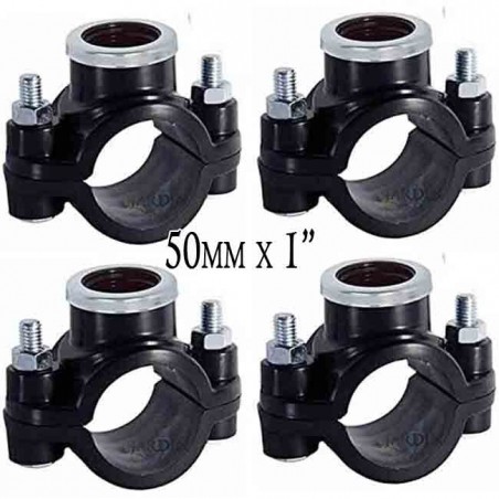 Confezione da 4 collari per irrigazione da 50 mm x 1 pollice. Utilizzati per l'installazione di elementi di irrigazione quali ir