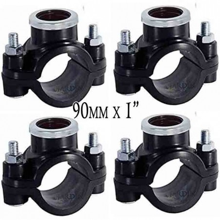 Pack 4 x IRRIGATION PP CLAMP WTH INFORCE 90MM x 1" . Used for the installation of irrigation elements such as sprinklers and dif