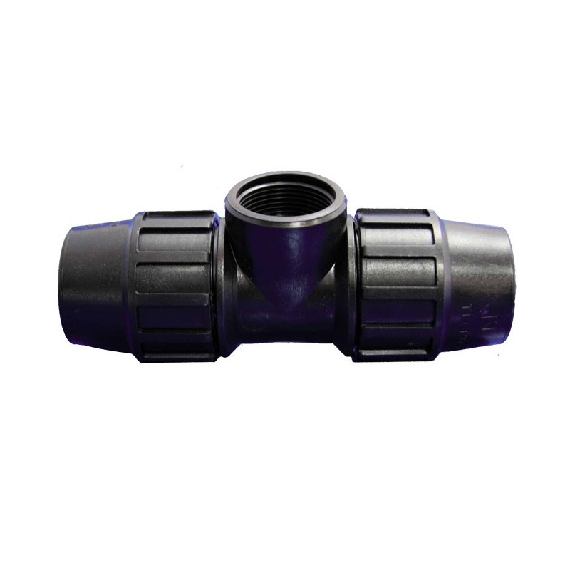 Tê roscado fêmea de polietileno | Conexão para tubo de polietileno | Tamanhos de 20 mm a 90 mm Tê roscado fêmea de polietileno | Conexão para tubo de polietileno | Tamanhos de 20 mm a 90 mm
