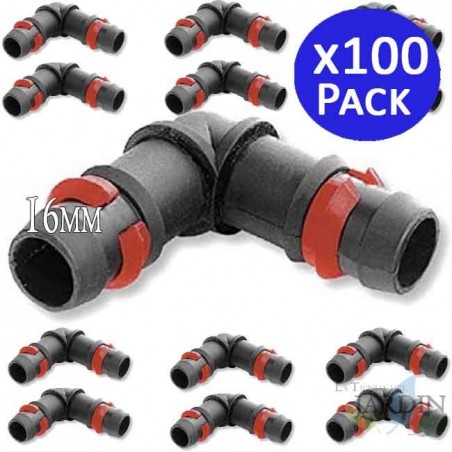 Lot de 100 Coude cannelée 16mm avec anneau de sécurité pour goutte à goutte