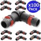 Set di 100 Gomito portagomma 20 mm con anello di sicurezza.  Raccordo per tubo irrigazione 20 mm nero