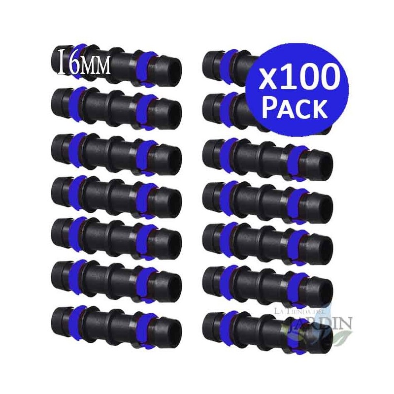 100 x Jonction cannelée 16mm avec anneau de sécurité pour goutte à goutte