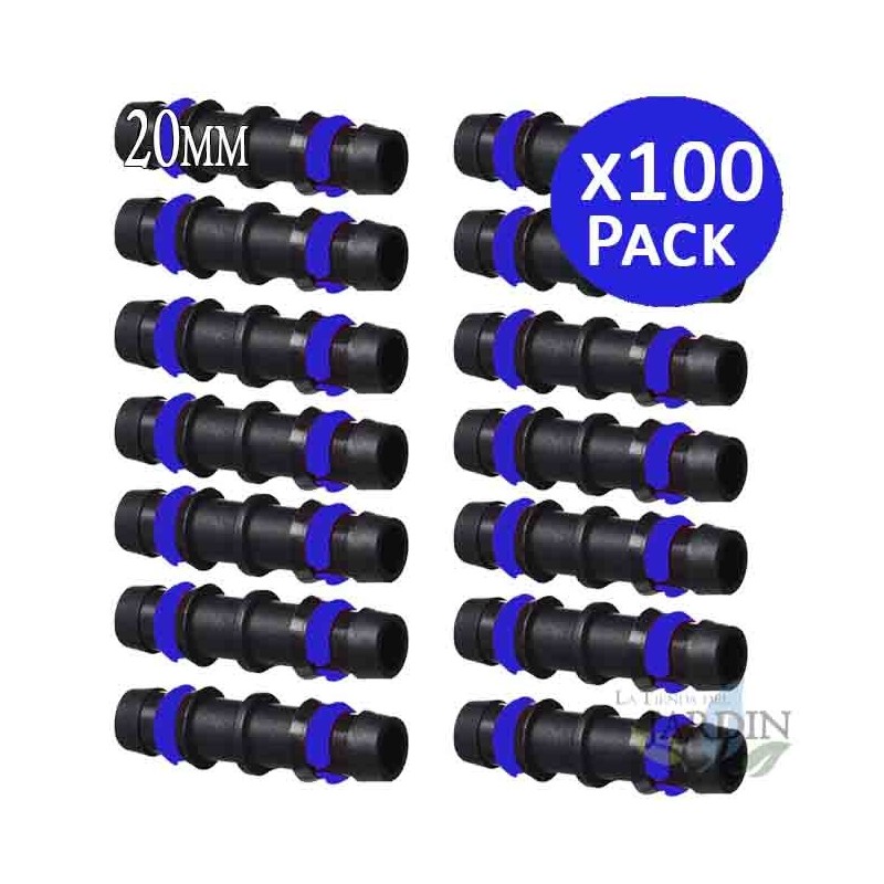 100 x Jonction cannelée 20mm avec anneau de sécurité pour goutte à goutte