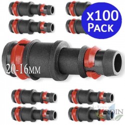100 Stück 20–16 mm Tropfglied mit Sicherheitsring. Muffenverbindung für Bewässerungsschlauch 20 mm auf 16 mm