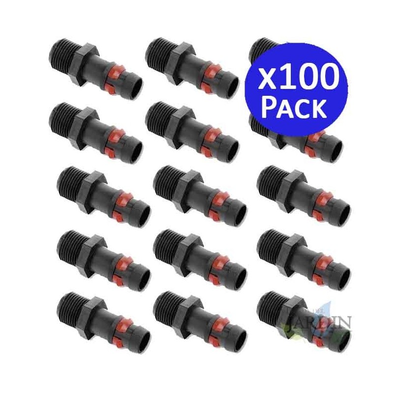 Lot de 100 Embout cannelé 16mm x 1/2''male pour arrosage goutte à goutte, anneau de sécurité Lot de 100 Embout cannelé 16mm x 1/2''male pour arrosage goutte à goutte, anneau de sécurité