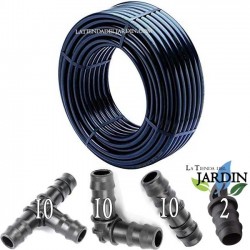 TUBERIA negra lisa 16MM, 2,5 Bar 100 METROS. Incluye 10 Te + 10 Codo + 10 Enlace + 2 Tapón de goteo