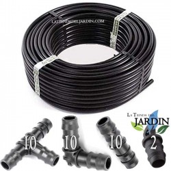 TUBERIA negra lisa 16MM, 4 Bar 100 METROS. Incluye 10 Te + 10 Codo + 10 Enlace + 2 Tapón de goteo