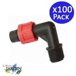 Pack 100 Codo Mixto Cinta de riego por Goteo 16mm x 3/4'' con Anillas de Seguridad