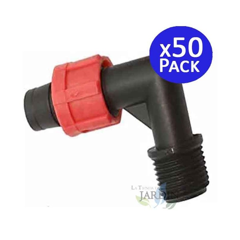 Set di 50 Gomiti misti per nastro gocciolante 16mm x 1/2'' con anelli, anello di sicurezza (Pack 50) Set di 50 Gomiti misti per nastro gocciolante 16mm x 1/2'' con anelli, anello di sicurezza (Pack 50)