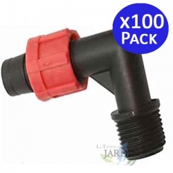 Pack 100 Codo Mixto Cinta de riego por Goteo 16mm x 1/2'' con Anillas de Seguridad