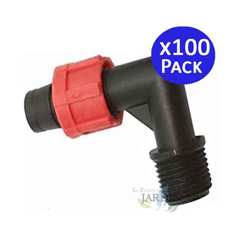 Set di 100 Gomiti misti per nastro gocciolante 16mm x 1/2'' con anelli, anello di sicurezza Set di 100 Gomiti misti per nastro gocciolante 16mm x 1/2'' con anelli, anello di sicurezza