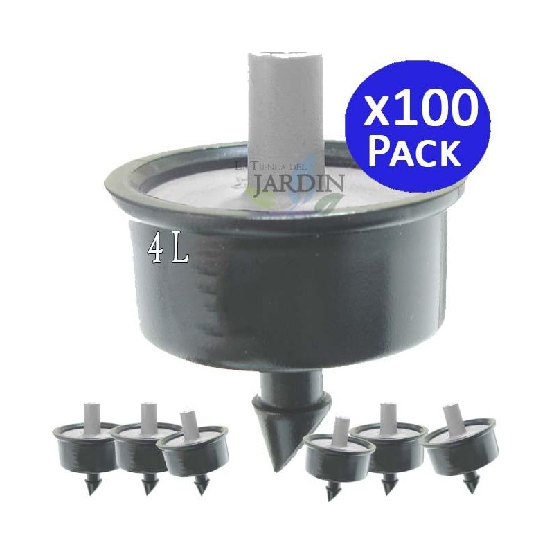 Pacote com 100 gotejadores antidrenagem autocompensadores, 4 litros/hora. Gotejadores para irrigação agrícola e de jardins.