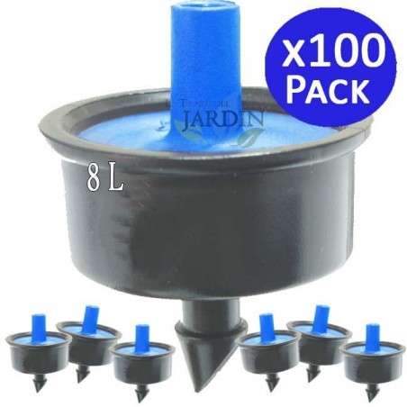 Lot de 100 Goutteur autorégulant et anti-drainage 8 litres, Compte-gouttes pour l'arrosage agricole et le jardinage