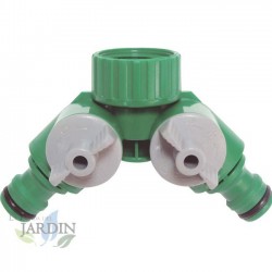 2 x Conector Rapido Manguera Tuberia Adaptador de 2 Vias, Grifo doble riego por goteo Riego 3/4'', Bifurcador riego