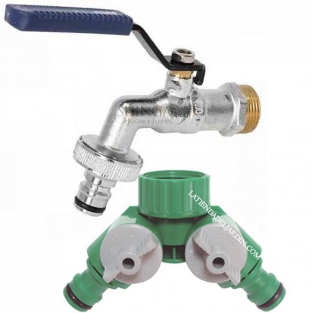 Pack of 2 x Quick Connector Hose Pipe Adapter 2 Way, Double Tap Drip Irrigation Irrigation 3/4"