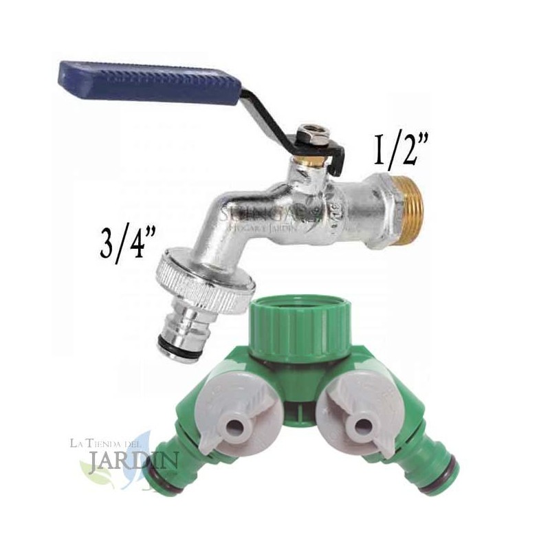 Robinet de jardin en métal 1/2'' + Distributeur d'eau pour robinet avec filetage de 3/4''