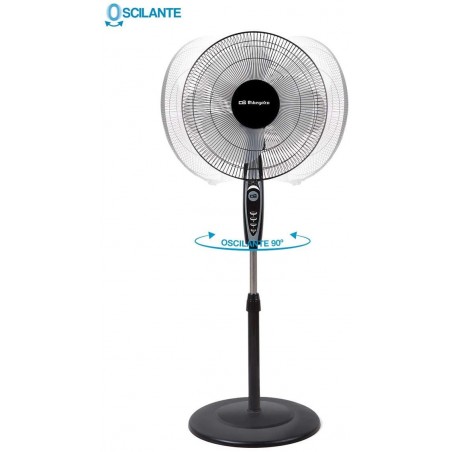 Suinga SF0148 - Oscillating pedestal fan, 3 ventilation levels, 40 cm blade size, adjustable height, 50 W, black