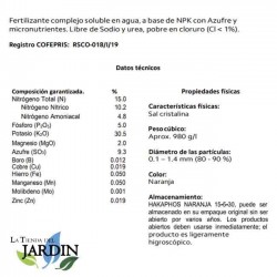 Abono Hakaphos naranja 15-5-30, saco 25 Kg, para engorde y maduración del fruto