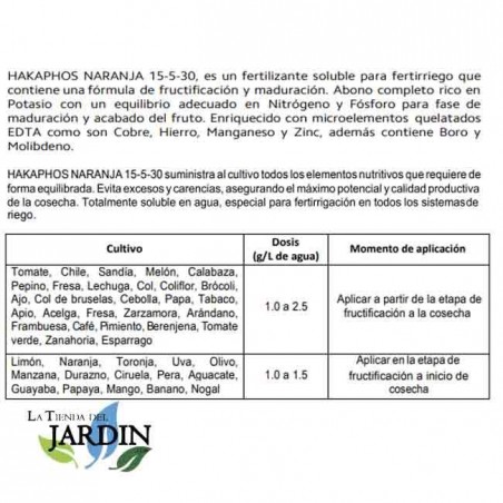 Fertilizante Hakaphos laranja 15-5-30, saco de 25 kg