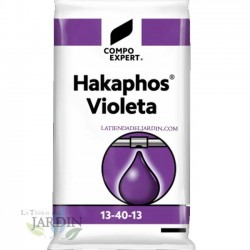 Abono Hakaphos violeta 13-40-13, saco 25 Kg, para cuaje de la flor en árbol
