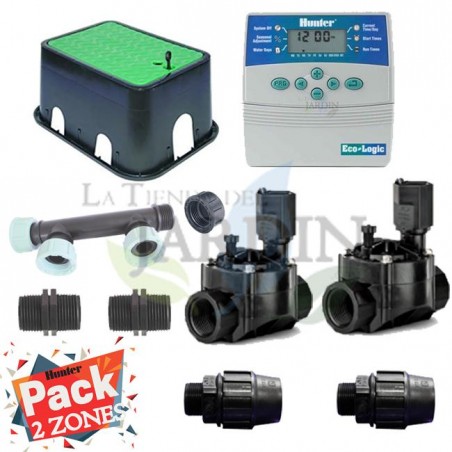 KIT Automatische Bewässerung 2 Zonen für elektrische Bewässerung.  Timer-Baugruppe + Magnetventile + Installationszubehör