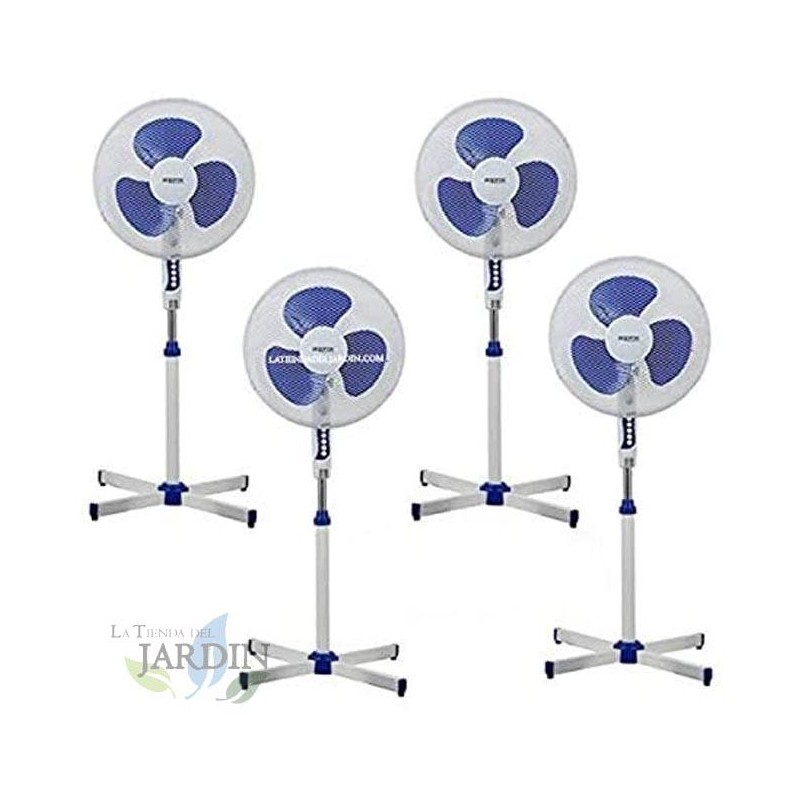 4 x Ventilateur sur pied 16'' bleu 3 vitesses 50W