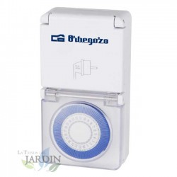 Programador 24 horas Orbegozo, ideal para riego y luces exteriores. Aparatos de hasta 16 A, 3600W de potencia máxima