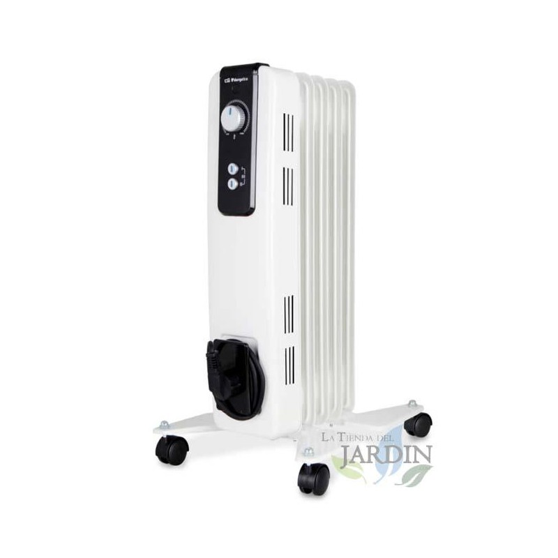 Ölradiator mit 5 Elementen von Orbegozo. Maximale Leistung von 1000 W. Einstellbarer Thermostat. 2 Heizstufen: 500 W - 1000 W. Ölradiator mit 5 Elementen von Orbegozo. Maximale Leistung von 1000 W. Einstellbarer Thermostat. 2 Heizstufen: 500 W - 1000 W.