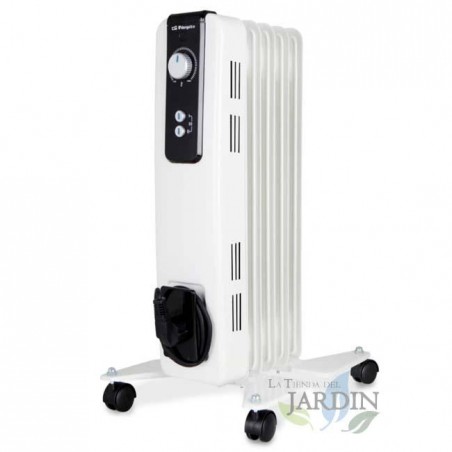 Ölradiator mit 5 Elementen von Orbegozo. Maximale Leistung von 1000 W. Einstellbarer Thermostat. 2 Heizstufen: 500 W - 1000 W.
