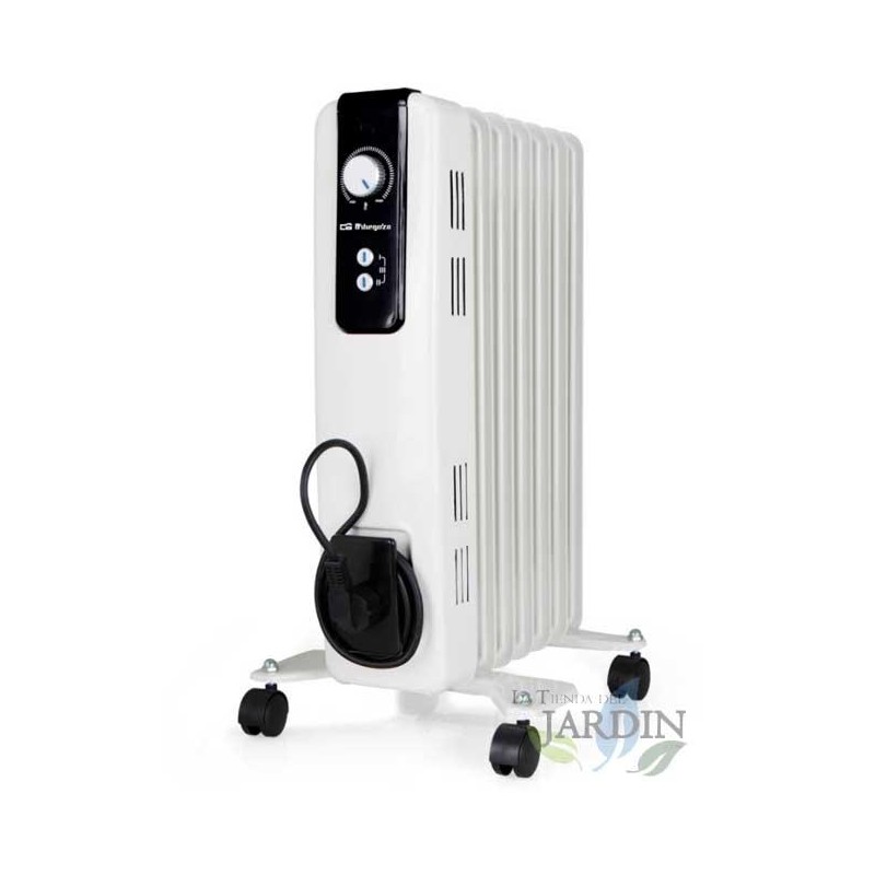 Ölradiator mit 7 Elementen. Maximale Leistung von 1.500 W. Einstellbarer Thermostat. 3 Heizstufen: 600 W - 900 W - 1500 W.