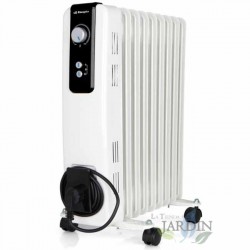 Radiador Orbegozo de 9 elementos a óleo. Potência máxima de 2.000 W. Termostato ajustável.