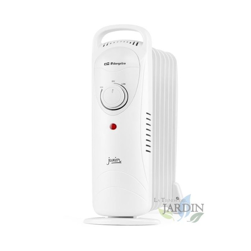 Radiatore ad olio Junior con 7 elementi riscaldanti e elevata inerzia termica. Potenza massima 1000W. Termostato regolabile.