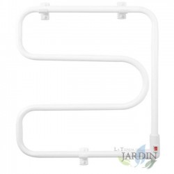 Electric towel rack. Dries and warms towels. Vertically mounted bathroom accessory.