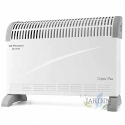 Aquecedor turbo convector. Potência máxima de 2000 W. 3 níveis de potência: 750, 1250 e 2000 W. Termostato ajustável.