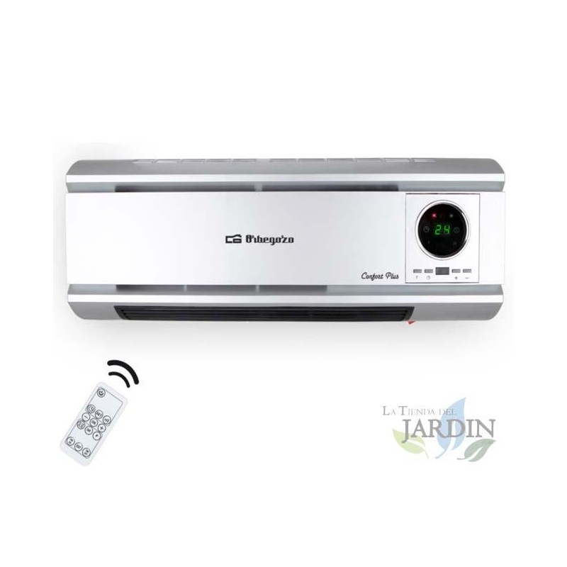 Stufa in ceramica a parete divisa Orbegozo. Due livelli di calore: 1000-2000W. Programmabile. Telecomando.