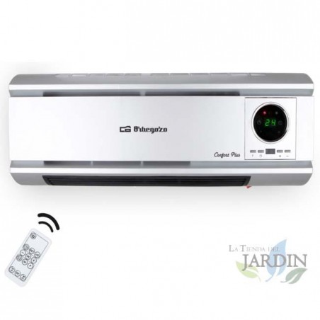 Stufa in ceramica a parete divisa Orbegozo. Due livelli di calore: 1000-2000W. Programmabile. Telecomando.