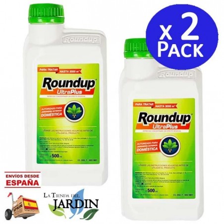 Pack 2 x Herbicida Roundup UltraPlus 500ml para jardinería exterior doméstica