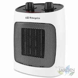 Aquecedor cerâmico PTC. Termostato progressivo. Três configurações, ventilador e ajuste de temperatura: 1000 e 2000 W.