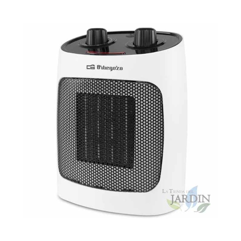 Aquecedor cerâmico PTC. Termostato progressivo. Três configurações, ventilador e ajuste de temperatura: 1000 e 2000 W.