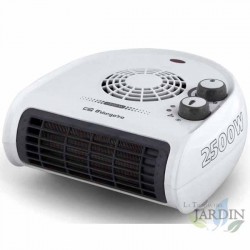 Calefactor horizontal Orbegozo. Dos niveles de potencia: 1250W-2500W. Color Blanco. Selector rotativo de tres posiciones.